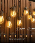 Energy Saving Led Outdoor String Lights With Edison Shatterproof Bulbs, Weatherproof Strand displayed on a wooden fence.