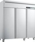 Built Tough For The Daily Grind 72 Inch Wide 3 Door Commercial Refrigerator And Freezer Combo with stainless steel exterior.