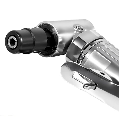 Detail of Right Angle Air Die Grinder, 22000Rpm Pneumatic Tool With 1/4 Inch Chuck And Flow Regulator, showing chuck and control lever.