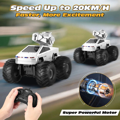 Amphibious RC Car With Water Cannon And Waterproof Remote Scale One To Sixteen 4WD Monster Truck racing on track