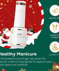 HEMA Free Cruelty Free Vegan Christmas Gel Nail Polish Kit bottle, 8ml, with holiday decor background