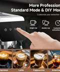 Espresso Coffee Machine With 20 Bar Pressure, LED Touch Screen showing coffee selection, images of espresso, latte, cappuccino, American