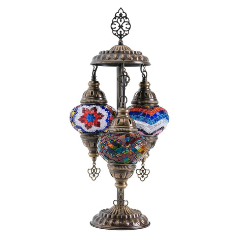 Boho Mosaic Glass Triple Globe Turkish Table Lamp With Handmade Moroccan Lampshade In Purple 21 Inch Tall US Plug And E12 Socket