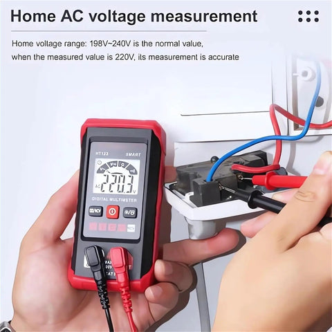 Automatic Digital Multimeter With Auto Ranging And Non Contact Voltage Testing measuring AC voltage on a wall socket