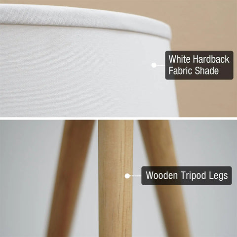 Mid Century Inspired Tripod Floor Lamp With Energy Efficient LED Bulb Natural Wood Legs And White Shade 60.5 Inch Tall Modern Living Room Lighting For A Cozy Vibe And Home Ambience