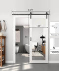 32 Inch By 84 Inch Mirror Barn Door With 5.5 Foot Sliding Hardware Kit Included No Assembly Required White One Lite Full Length Mirror Door Built Tough Solid Wood With Waterproof PVC Surface installed