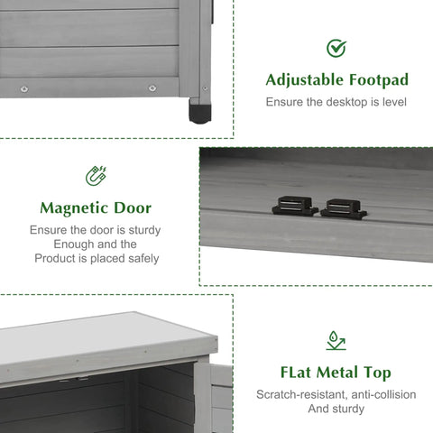 Details of Outdoor Storage Cabinet And Potting Bench With Metal Top For Garden Workstation, cedar wood in classic grey.