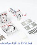 Pocket Door Lock With Key For Hidden Barn Doors, Recessed Two Sided Latch, Modern Square Sliding Design Brushed Nickel components