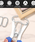 Woodworking Miter Spring Clamps Kit With Spring Loaded Pliers, 21 Miter Clamps For Picture Frames Wood Trim And Moldings, Includes One Storage Ring, Adjustable 0 To 2 Inch Clamp Range shown clamping a wooden frame