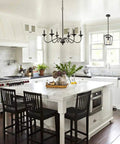 Dope Modern Farmhouse Black Chandeliers For Dining Room Wrought Iron Candle Chandelier With Chain 6 Light Fixture in kitchen