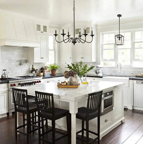 Dope Modern Farmhouse Black Chandeliers For Dining Room Wrought Iron Candle Chandelier With Chain 6 Light Fixture in kitchen