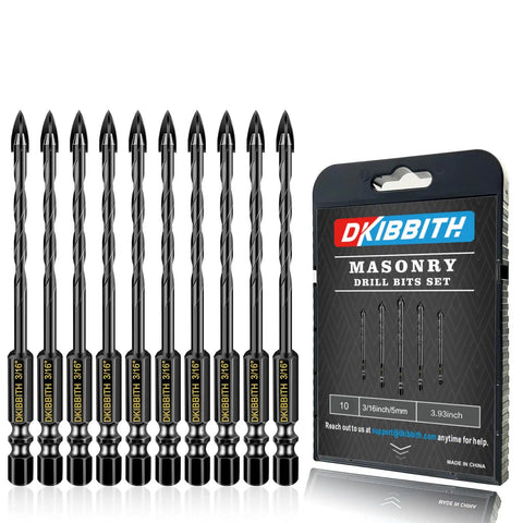 10 Pack Three Sixteenth Inch Masonry Drill Bits With Cross Tungsten Carbide Tip And Hex Shank Dope Set packaging