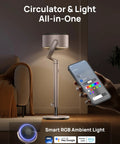 Smart Bedroom Floor Fan With Wi Fi Voice Control, 120 Degree Omni Directional Oscillation, RGB Light, phone app control displayed