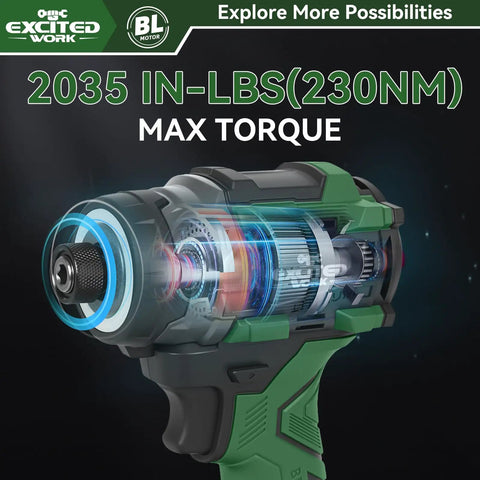 21V Brushless Impact Screwdriver Kit With 230Nm Torque, Cordless Driver Set, close-up of internal mechanics