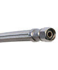 Close-up of Fifteen Foot Universal Ice Maker Water Supply Hose, Stainless Steel with 1/4 Inch Compression Fittings.