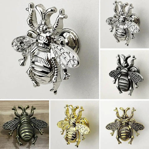 Bee Shaped Brass Wardrobe Knob And Cabinet Pull Handle For Cabinets And Drawers Single Hole Mount Silver Finish Durable Zinc Alloy Construction