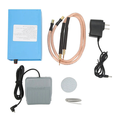Portable Battery Spot Welder Powerhouse 5000W Output 6 Gear Digital Display kit components including US plug and cables