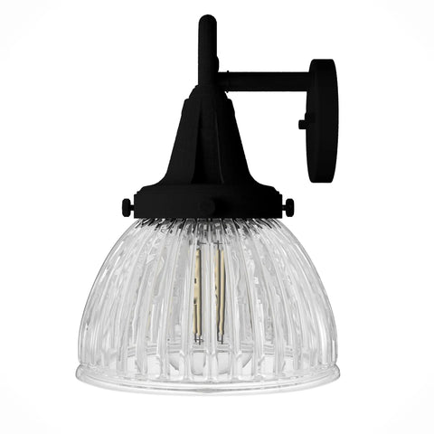 Cypress Grove 4 Light Natural Black Iron Vanity Light With Clear Holophane Glass Shade, side view, medium size