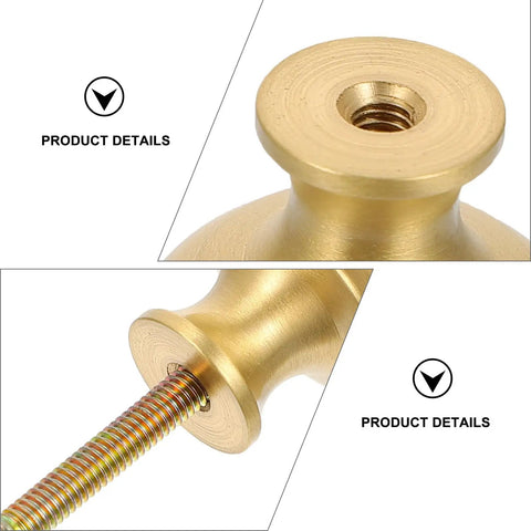 Close-up of Slick Brushed Matte Brass Cabinet Handle and Drawer Pull Knob showing threading for single hole installation.