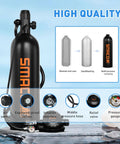 Compact 1.9L Scuba Tank For Shallow Water Diving With Mask Connection showing construction process and components