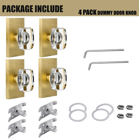Dope Glass Crystal Dummy Door Knob Set For Interior Doors Hall Closet Non Turning Single Side Inactive 4 Pack Satin Brass Finish