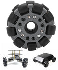 100mm double plastic omni-directional wheel with rubber rollers for robot, Amazon brand; shows wheel, robot, rover.