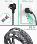 Power Strip Desk Clamp With USB C PD 18W And USB A Ports 10 Foot Flat Plug Extension Cord, 45-degree angle, braided design