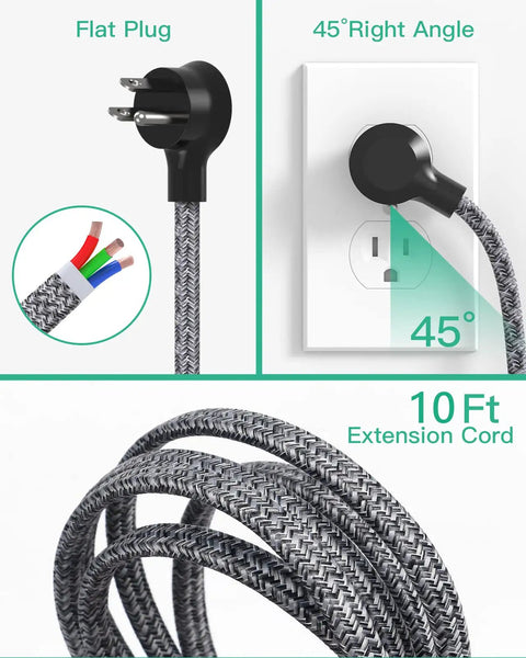 Power Strip Desk Clamp With USB C PD 18W And USB A Ports 10 Foot Flat Plug Extension Cord, 45-degree angle, braided design