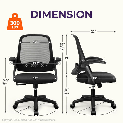 Ergonomic Office And Gaming Chair With Lumbar Support And Breathable Mesh Back Adjustable Height Swivel Rolling Wheels Flip Up Arms dimensions