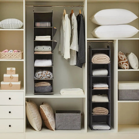 Top Shelf Hanging Closet Organizer With Six Roomy Compartments And Reinforced Bamboo Trays For A No Sweat Space Saving Makeover That Keeps Garments Crisp And Storage A Real Deal Fit