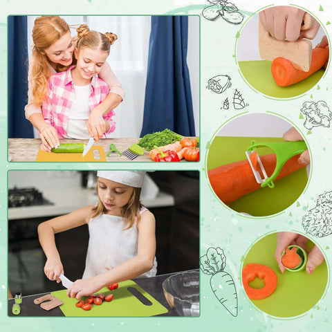 Kinggrand 13-piece Montessori toddler kitchen tool set with kid-safe knives, crinkle cutter, peeler and cutting boards