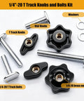 30 Piece 1/4-20 T Track Bolts And Knobs Kit For Woodworking Jigs And Fixtures with washers, star knobs, and T track bolts.