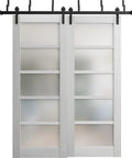 Quadro 4002 Interior Barn Bypass Sliding Doors With Frosted Glass And MDF Finish, Black 84 By 96 Inches, Modern Style