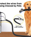 Golden retriever near Split Cable Sleeve Wire Loom One Quarter Inch Cable Protector, 10 Feet Long, self-closing wire wrap on computer cords