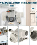Front Load Washer Drain Pump Assembly Replacement Works With GE Models WH23X10038 And WH23X25461 120V 60Hz With Removable Filter Plug And Play For Easy Install And Quiet Operation, white plastic pump with filter