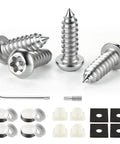 Heavy Duty Stainless Steel License Plate Screws Kit featuring rust proof bolts and installation accessories for secure mounting.