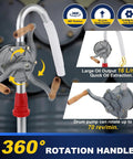 Top Shelf Aluminum Rotary Hand Crank Drum Pump Built Legit For Heavy Duty Oil And Chemical Fluid Transfers With No Fuss Operation And Rock Solid Workshop Durability, featuring adjustable 360° rotation handle.