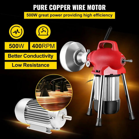 Heavy Duty Electric Drain Snake Pipe Unjammer Featuring Tough Manganese Steel Coil And Swappable Cutters To Blast Away Nasty Kitchen And Bathroom Gunk Clogs Fast with copper wire motor.