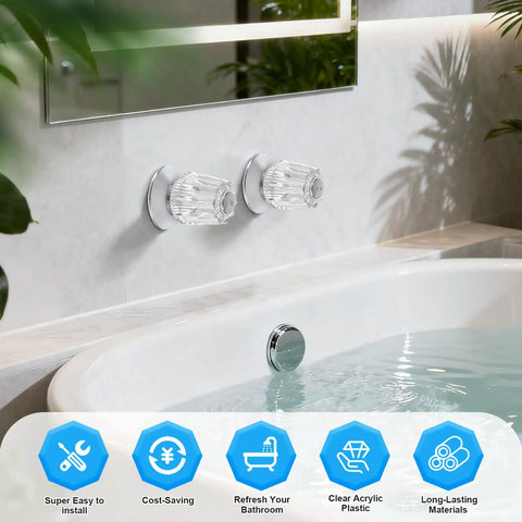 2 Piece Bathtub And Shower Knob Replacement Kit For Price Pfister Verve And Windsor Tub Shower Faucets with clear acrylic hot and cold handles
