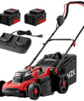 40V 16-Inch Brushless Cordless Walk-Behind Lawn Mower With 2-In-1 Mulching And Side Discharge, shown with batteries and charger