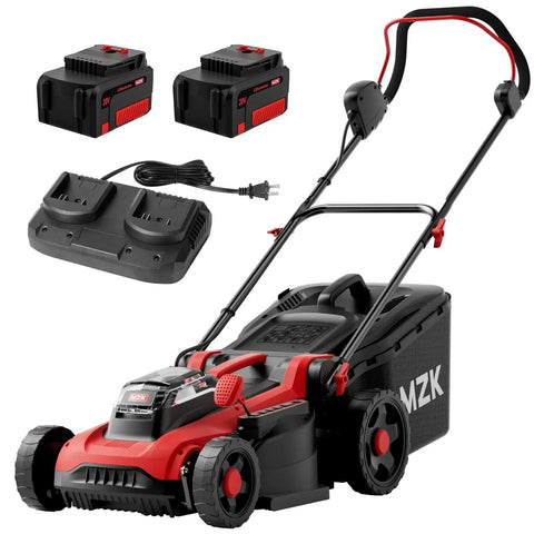 40V 16-Inch Brushless Cordless Walk-Behind Lawn Mower With 2-In-1 Mulching And Side Discharge, shown with batteries and charger