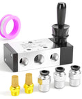 5 Way 2 Position Hand Pull Pneumatic Valve With 1 Quarter Inch NPT Ports, Manual Lever Air Control, Black and Silver Valve