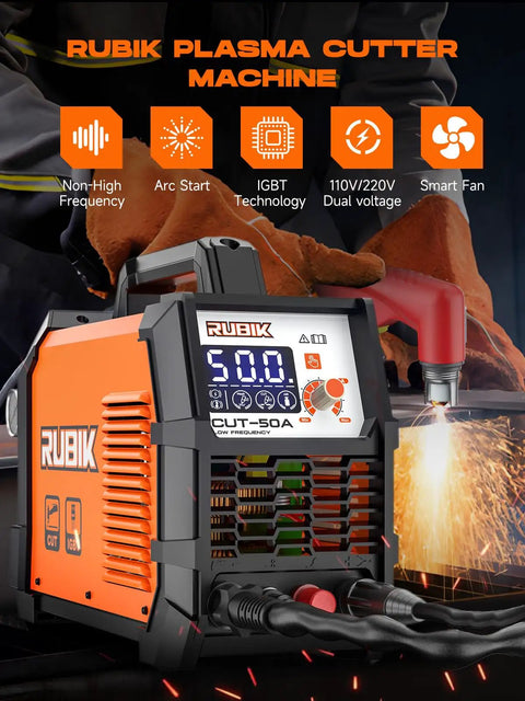 Dual Voltage Plasma Cutter 50 Amp For Home Workshop 110 to 220 Volt With Three Quarter Inch Cutting Capacity And One Half Inch Clean Cut LCD Display Non Touch Pilot Arc 2T 4T Cutting Modes
