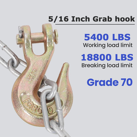 Close-up of Eight Pack Clevis Grab Hooks Five Sixteenths Inch Grade Seventy Forged Steel for Tow Chains 5400 lbs Limit