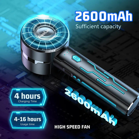 2 Pack Portable Handheld Turbo Fan With 7000rpm High Speed Motor USB Rechargeable 2600mAh battery close-up