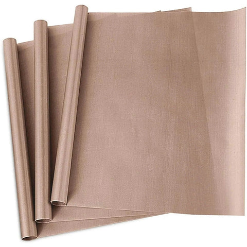Three Pack 16x20 PTFE Teflon Heat Transfer Sheets Nonstick Reusable Craft Mats for Heat Press and DIY Projects displayed unfolded.
