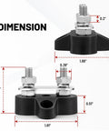 Heavy Duty 12 Volt 100 Amp Power Distribution Block With Dual Quarter Inch M6 Stud Busbar crafted rugged dimensions showing size and design features.