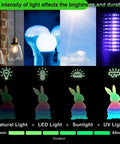 Glow In The Dark 3D Printer Filament Bundle Multicolor PLA 1.75mm 250G X 4 Pack brightness under different lights.