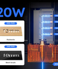 20W Laser Engraver A20 Pro V2 With Auto Air Assist And R8 Rotary Chuck precision engraving demonstration on wood and acrylic