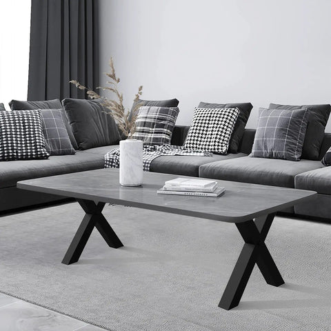 X Shape 16 Inch Metal Bench Legs Set For Coffee Tables And End Tables Beefy Heavy Duty Carbon Steel With Rust Resistant Powder Coat Finish 16 Inch Tall By 15.7 Inch Wide Mid Century Modern Design Built To Last supporting a table in a modern living room